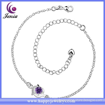 New trendy purple zircon charm design wholesale price 925 silver plated jewelry anklet ( CA034-B)